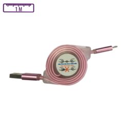 Câble Lumineux Enrouleur USB-A vers Micro-USB 1M Rose (Compatible)