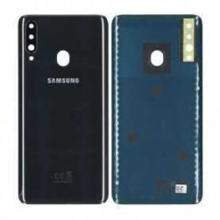 Vitre arrière + lentille caméra noire Samsung Galaxy A20s A207F (officiel)