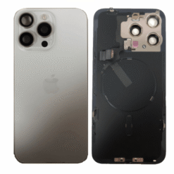 Vitre arrière avec MagSafe (sans adhésif) pour iPhone 15 Pro Max - Grade A (avec Logo) Blanc Titane