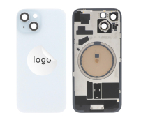 iPhone 15 Plus Cache Arrière avec cadre de caméra + plaque de fer + NFC Magnet + logo Bleu