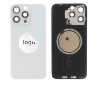 iPhone 15 Pro Max Cache Arrière avec cadre de caméra + plaque de fer + NFC Magnet + logo Blanc