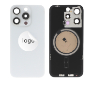 iPhone 15 Pro Cache Arrière avec cadre de caméra + plaque de fer + NFC Magnet + logo Blanc