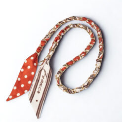 Collier tissu Foulard Orange a Points Blanc